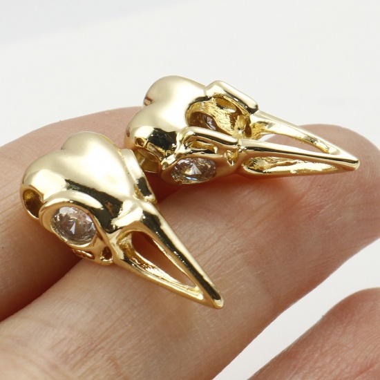Picture of Brass Punk Spacer Beads Multicolor Bird Animal Clear Cubic Zirconia 21mm x 11mm, 2 PCs                                                                                                                                                                        