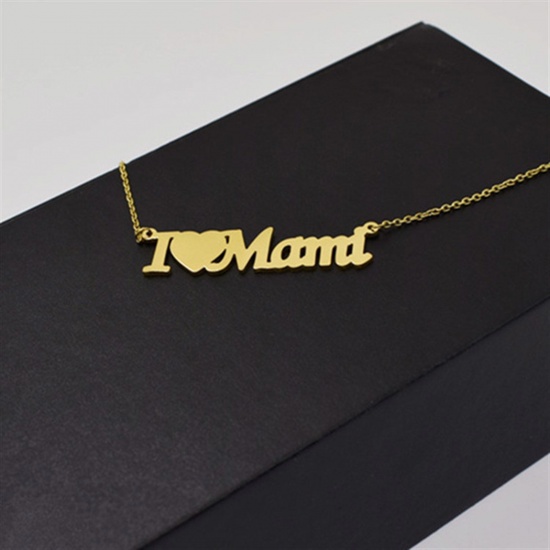 Immagine di 304 Acciaio Inossidabile Festa Della Mamma Collana Multicolore Messaggio " I Love Mom " 40cm Lunghezza, 1 Pz