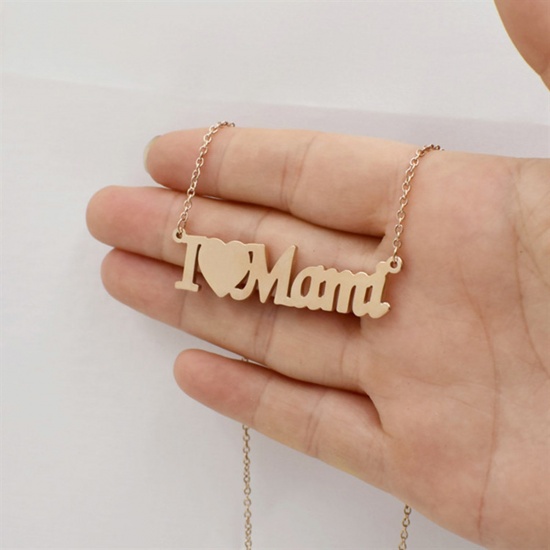 Immagine di 304 Acciaio Inossidabile Festa Della Mamma Collana Multicolore Messaggio " I Love Mom " 40cm Lunghezza, 1 Pz