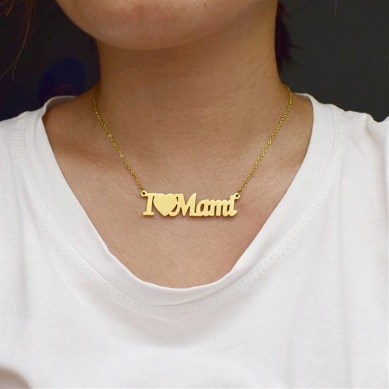 Immagine di 304 Acciaio Inossidabile Festa Della Mamma Collana Multicolore Messaggio " I Love Mom " 40cm Lunghezza, 1 Pz