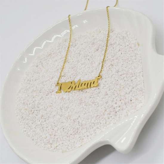 Immagine di 304 Acciaio Inossidabile Festa Della Mamma Collana Multicolore Messaggio " I Love Mom " 40cm Lunghezza, 1 Pz
