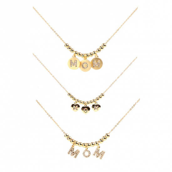 Picture of Stainless Steel Mother's Day Necklace Gold Plated Message " Mom " 40cm(15 6/8") long