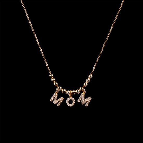 Picture of Stainless Steel Mother's Day Necklace Gold Plated Message " Mom " 40cm(15 6/8") long