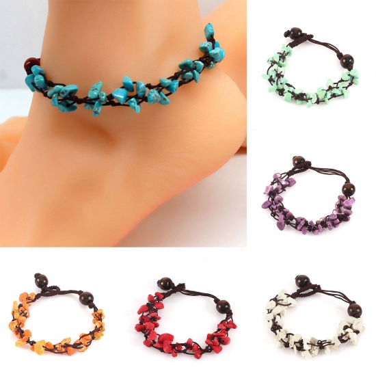Picture of Turquoise (Imitated) Boho Chic Bohemia Multicolor Chip Beads Braided Anklet Adjustable