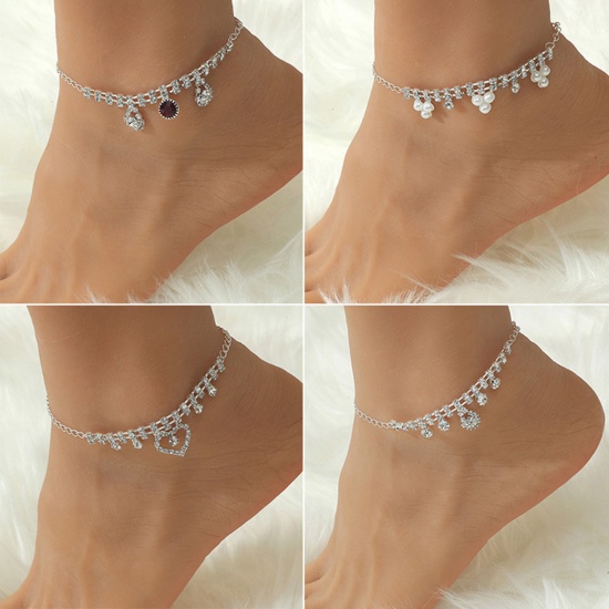 Picture of Brass Exquisite Anklet Tassel Silver Plated Clear Rhinestone                                                                                                                                                                                                  