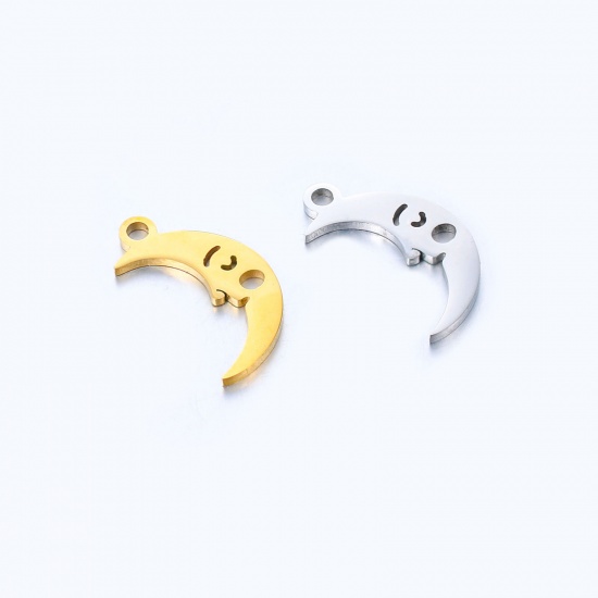 Picture of 304 Stainless Steel Blank Charms Multicolor Half Moon Moon Face 14mm x 8mm