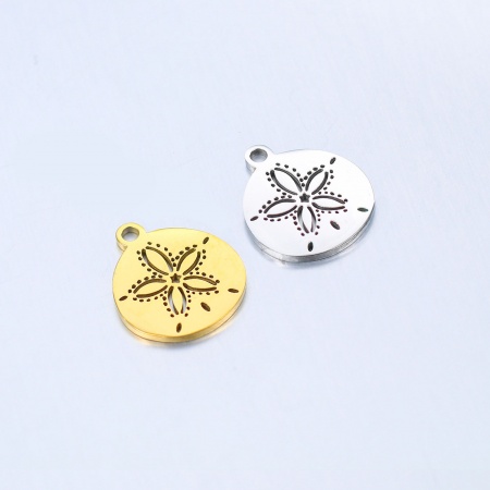 5 PCs 304 Stainless Steel Ocean Jewelry Charms Multicolor Round Disc Sand Dollar Hollow 13.5mm x 12mm