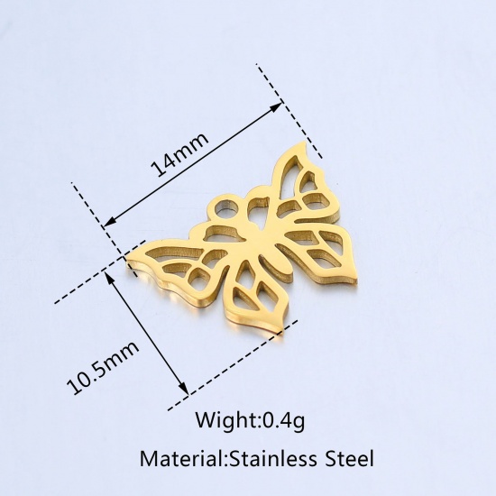 Picture of 304 Stainless Steel Insect Charms Multicolor Butterfly Animal Hollow 14mm x 10.5mm