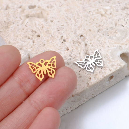 Picture of 304 Stainless Steel Insect Charms Multicolor Butterfly Animal Hollow 14mm x 10.5mm