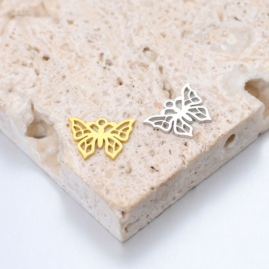 Picture of 304 Stainless Steel Insect Charms Multicolor Butterfly Animal Hollow 14mm x 10.5mm