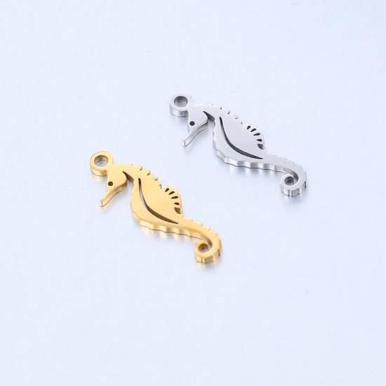 Picture of 304 Stainless Steel Ocean Jewelry Charms Multicolor Seahorse Animal Polished 18mm x 6mm