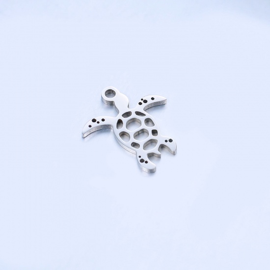 Picture of 304 Stainless Steel Ocean Jewelry Charms Multicolor Sea Turtle Animal Hollow 15mm x 13mm