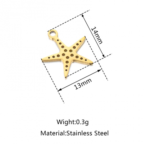 Immagine di 304 Acciaio Inossidabile Gioielli Oceanici Charms Stella di Mare Multicolore Filigrana 14mm x 13mm, 5 Pz