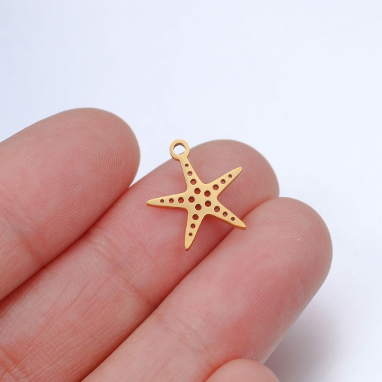 Immagine di 304 Acciaio Inossidabile Gioielli Oceanici Charms Stella di Mare Multicolore Filigrana 14mm x 13mm, 5 Pz