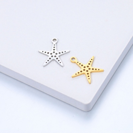 Immagine di 304 Acciaio Inossidabile Gioielli Oceanici Charms Stella di Mare Multicolore Filigrana 14mm x 13mm, 5 Pz