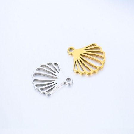 304ステンレス鋼 海ジュエリー チャーム シェル 多色 透かし 14mm x 13mm、 5 個