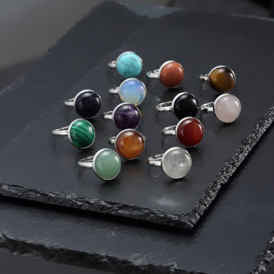 Picture of Copper & Gemstone ( Natural ) Open Adjustable Rings Silver Tone Multicolor Round 18mm(US Size 7.75)