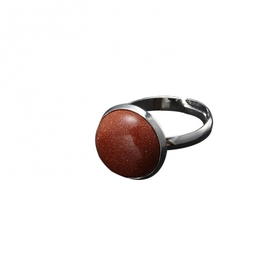 Picture of Copper & Gemstone ( Natural ) Open Adjustable Rings Silver Tone Multicolor Round 18mm(US Size 7.75)