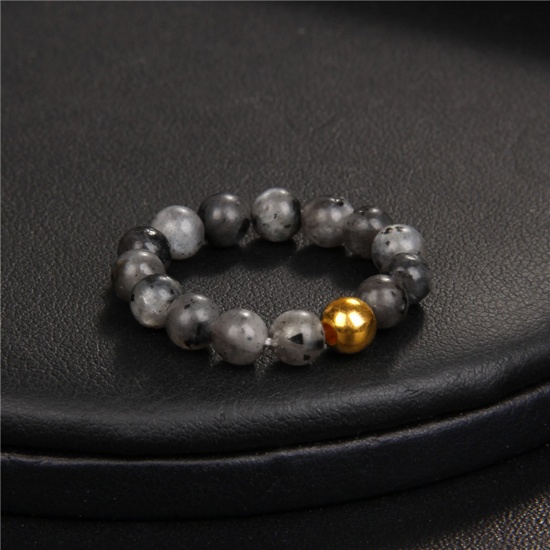 Picture of Stone ( Natural ) Adjustable Stylish Beaded Stackable Rings Gold Plated Multicolor Round 19mm(US Size 9)