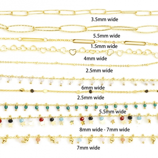 Picture of Brass Cubic Zirconia Handmade Link Chain Findings Real Gold Plated Multicolor 1 M