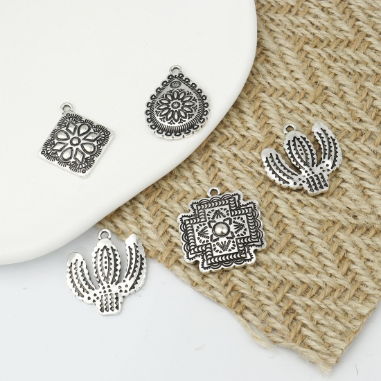 Picture of Zinc Based Alloy Flora Collection Charms Antique Silver Color Flower Cactus