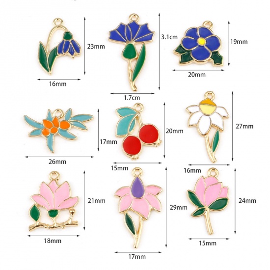 Picture of Zinc Based Alloy Flora Collection Charms Gold Plated Multicolor Flower Cherry Fruit Enamel