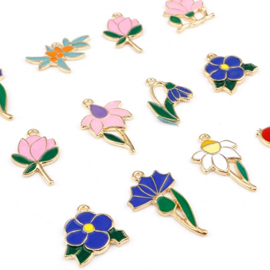 Picture of Zinc Based Alloy Flora Collection Charms Gold Plated Multicolor Flower Cherry Fruit Enamel