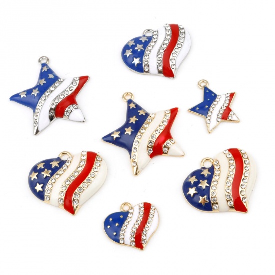 Picture of Zinc Based Alloy Sport Charms Multicolor Flag Of The United States Enamel Clear Rhinestone