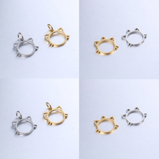Bild von 304 Edelstahl Haustier Silhouette Charms Katze Bunt Hohl 1 Stück