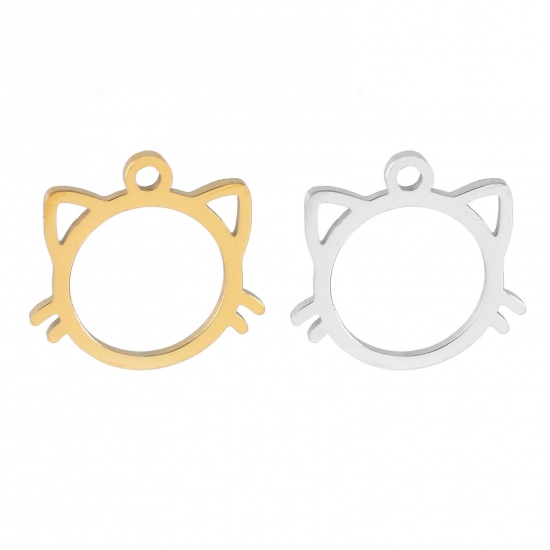 Bild von 304 Edelstahl Haustier Silhouette Charms Katze Bunt Hohl 1 Stück