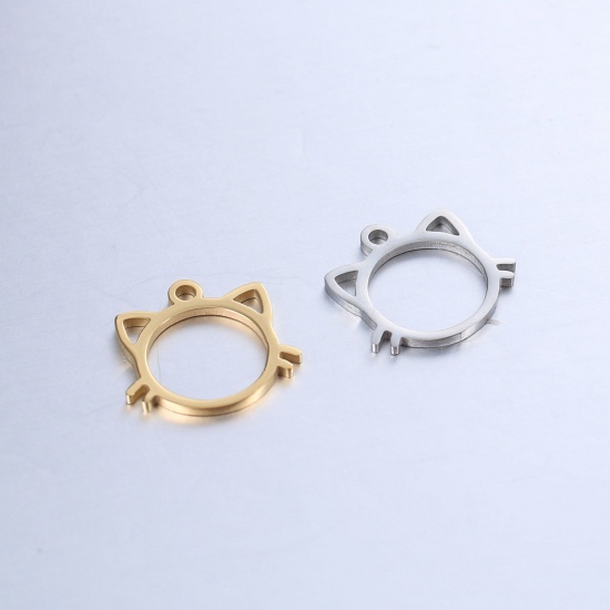 Bild von 304 Edelstahl Haustier Silhouette Charms Katze Bunt Hohl 1 Stück
