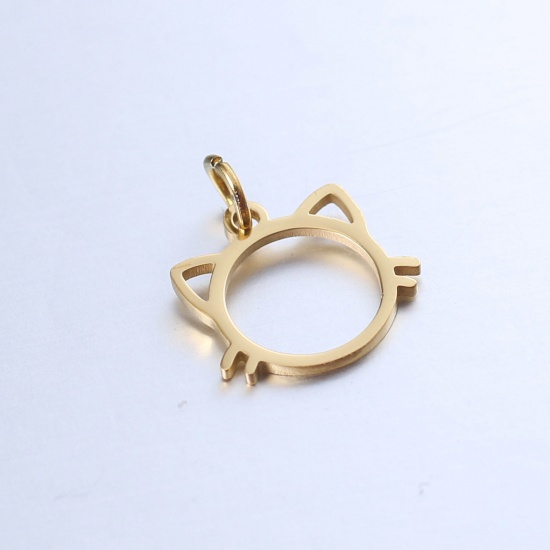 Bild von 304 Edelstahl Haustier Silhouette Charms Katze Bunt Hohl 1 Stück