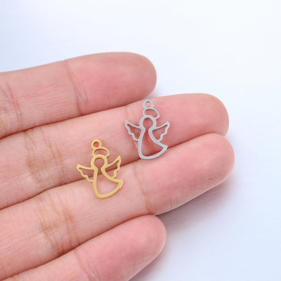 Picture of 304 Stainless Steel Religious Charms Multicolor Angel Hollow 15mm x 11mm