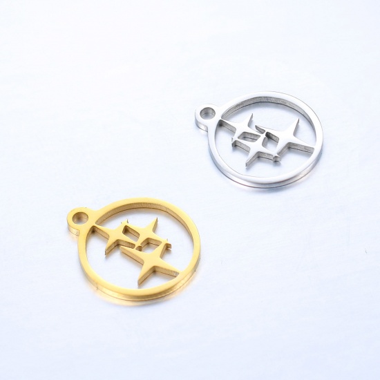 Image de Breloques en 304 Acier Inoxydable Collection de Météo Rond Multicolore Etoiles de 4 Branches Creux 14mm x 12mm , 1 Pièce