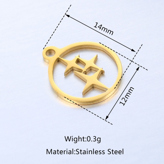 Image de Breloques en 304 Acier Inoxydable Collection de Météo Rond Multicolore Etoiles de 4 Branches Creux 14mm x 12mm , 1 Pièce