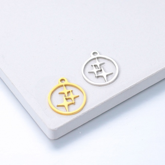 Image de Breloques en 304 Acier Inoxydable Collection de Météo Rond Multicolore Etoiles de 4 Branches Creux 14mm x 12mm , 1 Pièce