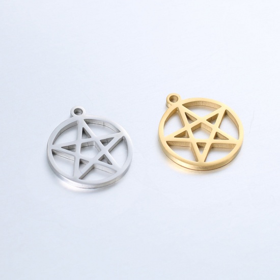 Imagen de 304 Acero Inoxidable Colgantes Charms Ronda Multicolor Estrellas de cinco puntos Hueco 17mm x 15mm, 1 Unidad