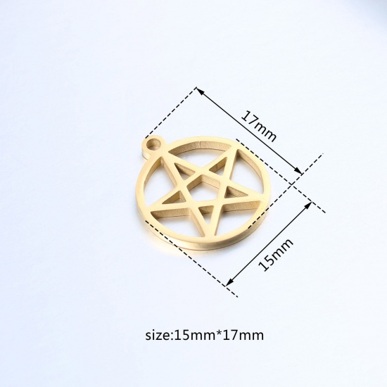 Imagen de 304 Acero Inoxidable Colgantes Charms Ronda Multicolor Estrellas de cinco puntos Hueco 17mm x 15mm, 1 Unidad