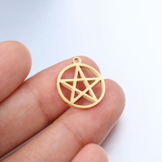 Imagen de 304 Acero Inoxidable Colgantes Charms Ronda Multicolor Estrellas de cinco puntos Hueco 17mm x 15mm, 1 Unidad