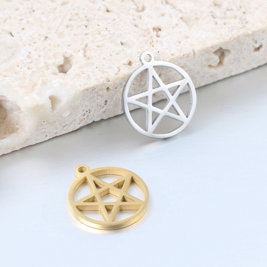 Imagen de 304 Acero Inoxidable Colgantes Charms Ronda Multicolor Estrellas de cinco puntos Hueco 17mm x 15mm, 1 Unidad