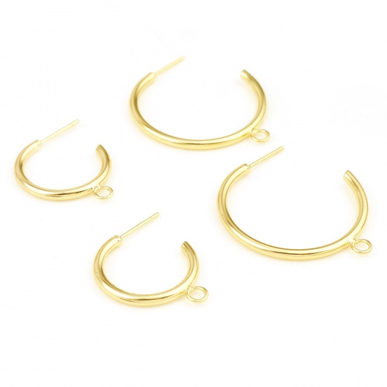 Picture of Brass Earring Accessories Real Gold Plated C Shape With Loop