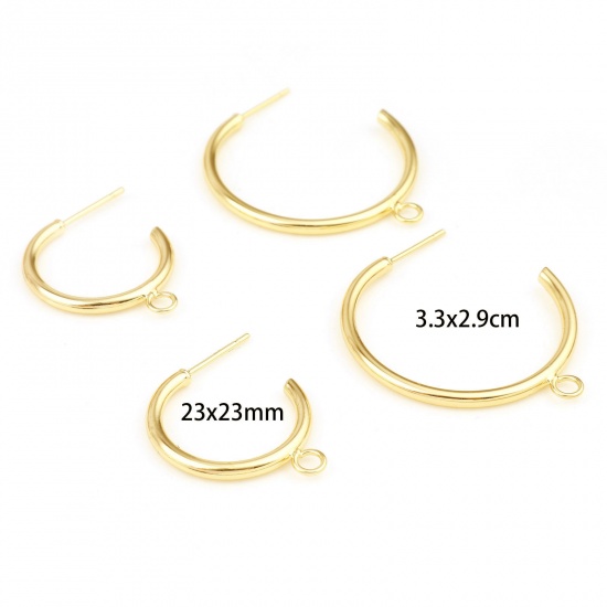 Picture of Brass Earring Accessories Real Gold Plated C Shape With Loop