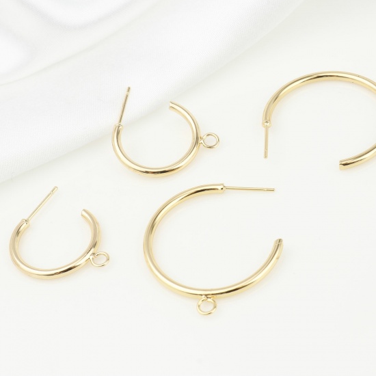 Picture of Brass Earring Accessories Real Gold Plated C Shape With Loop