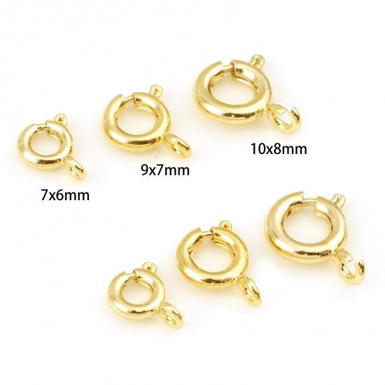 Picture of Brass Bolt Spring Ring Clasps Real Gold Plated Round