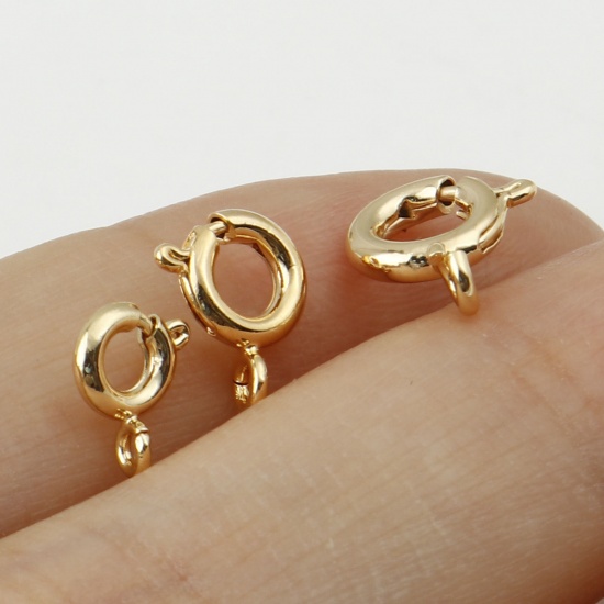 Picture of Brass Bolt Spring Ring Clasps Real Gold Plated Round