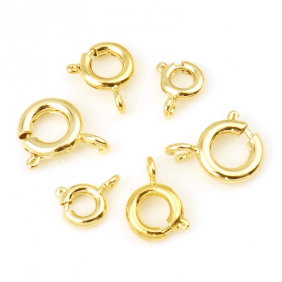 Picture of Brass Bolt Spring Ring Clasps Real Gold Plated Round