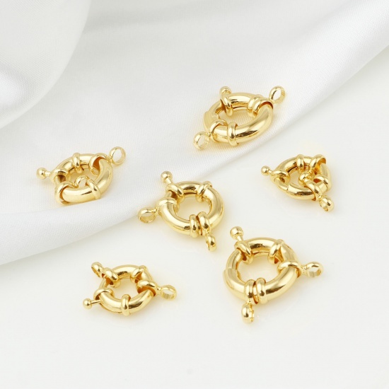 Picture of Brass Spring Ring Clasps Real Gold Plated Round