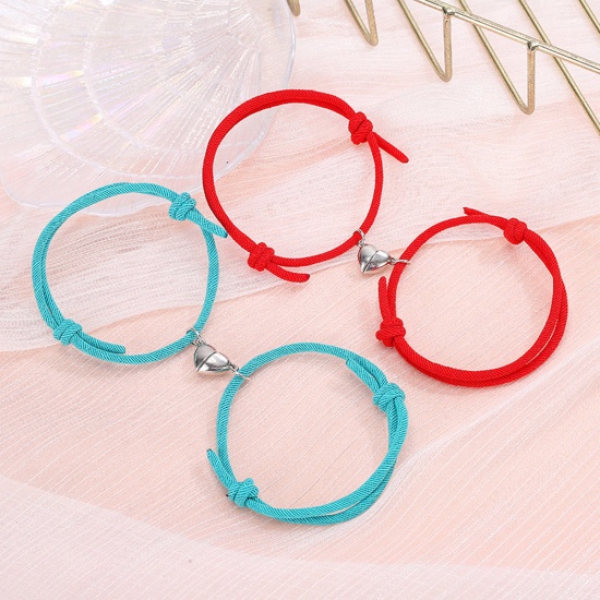 Picture of Polyamide Nylon Boho Chic Bohemia Waved String Braided Friendship Bracelets Silver Tone Multicolor Heart Magnetic