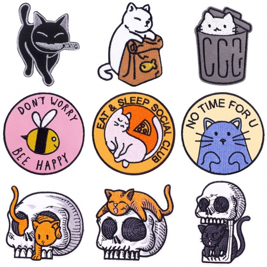Picture of Fabric Iron On Patches Appliques (With Glue Back) Craft Multicolor Cat 6cm x 5.1cm,