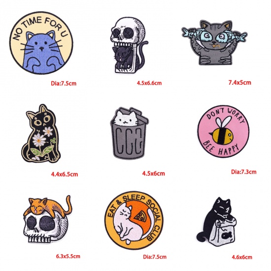 Picture of Fabric Iron On Patches Appliques (With Glue Back) Craft Multicolor Cat 6cm x 5.1cm,